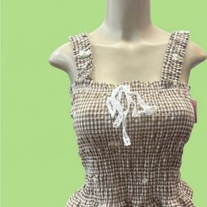 Chic Brown Gingham top with Lace Accent